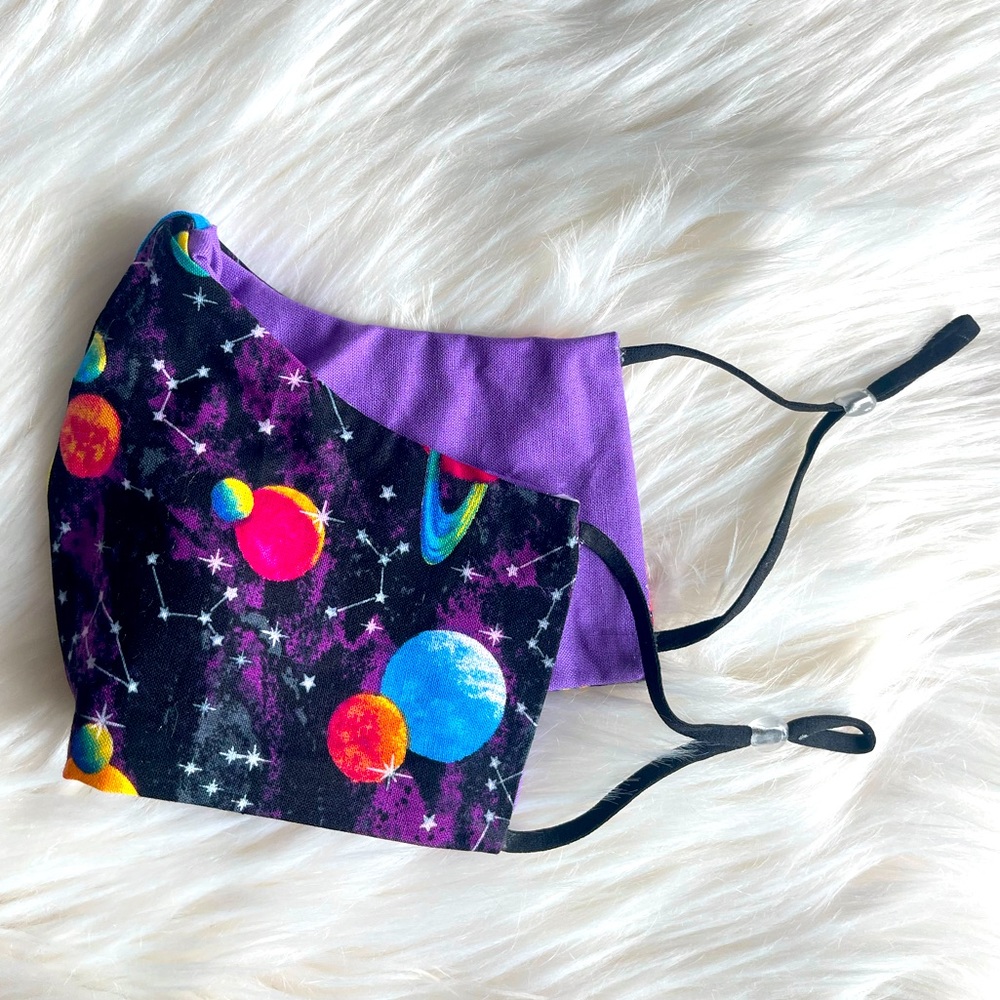 Black & Purple celestial Print Mask with Adjustable Straps, Solar System, Prints